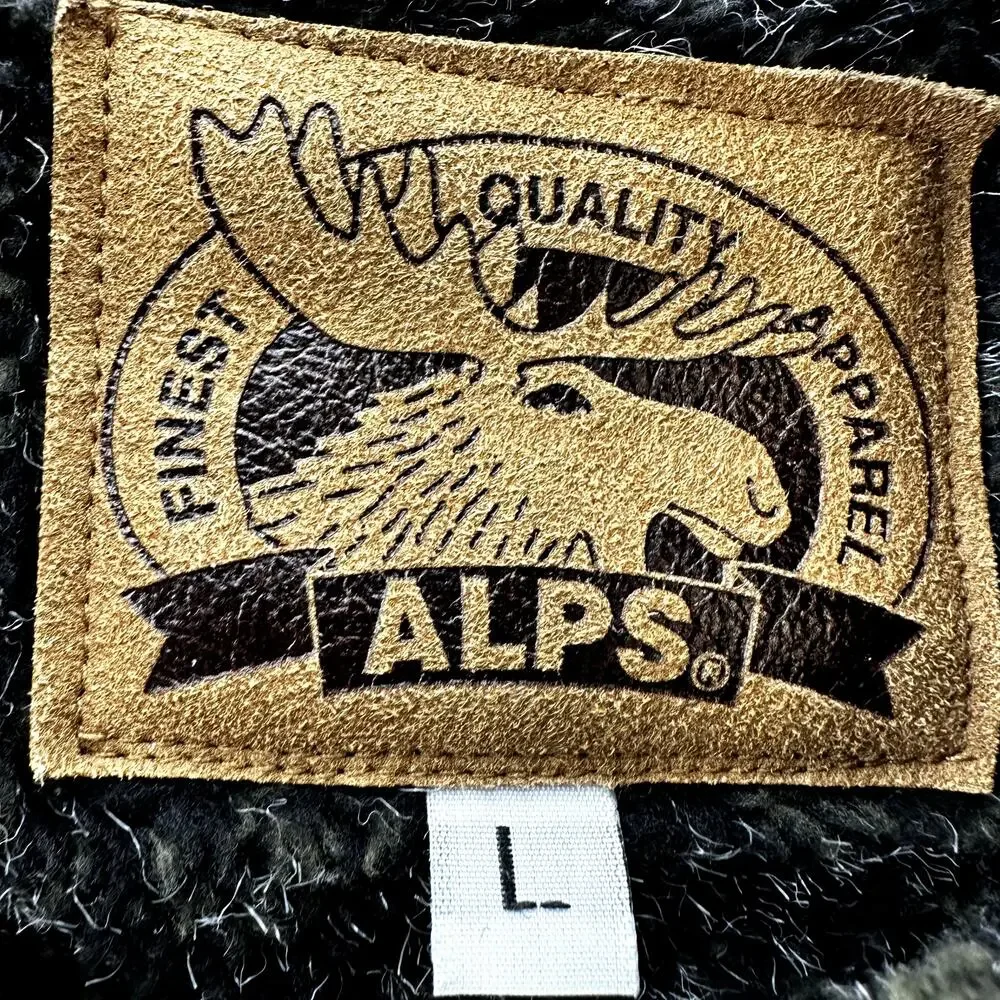 ALPS Teddy Jacket High Pile Fleece Hood Full Zip Moose Trees Print Green Large